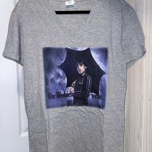 Gray Graphic V-neck T-Shirt with Black Print